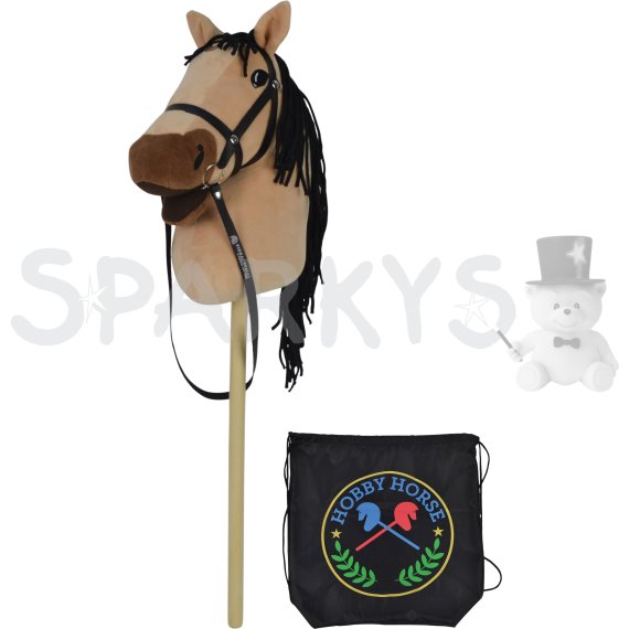 Béžový Hobby Horse 73 cm, s čiernym batohom, so zvukom koňa                    
