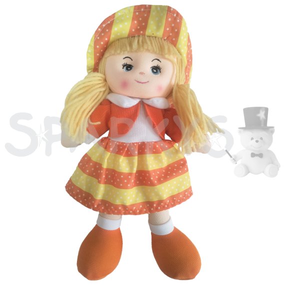 Bábika handrová 60 cm oranžové šatôčky                    