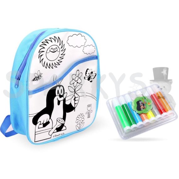 Batoh Krtko vymaľovávací modrý 30 cm + 8 fixiek                    