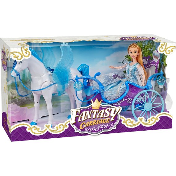 Magický kočiar modrý s Pegasom a bábikou - svetlo, zvuk                    