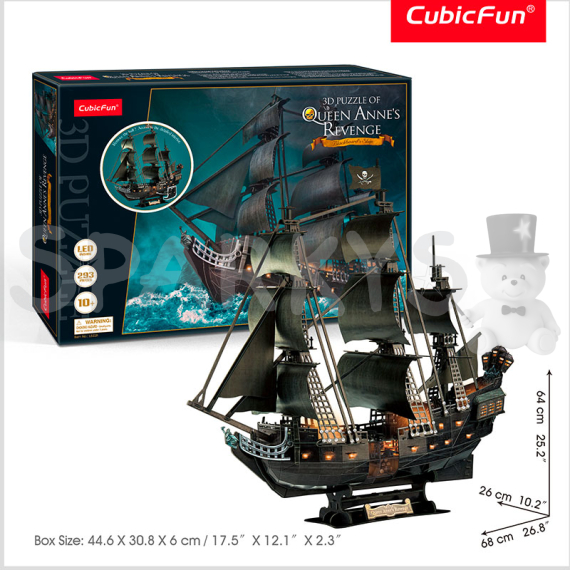 CubicFun - Puzzle 3D Queen Anne&#039;s Revenges s LED světlem - 293 dílků                    