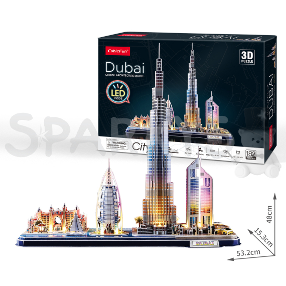 CubicFun - Puzzle 3D Dubai s LED světlem - 182 dílků                    