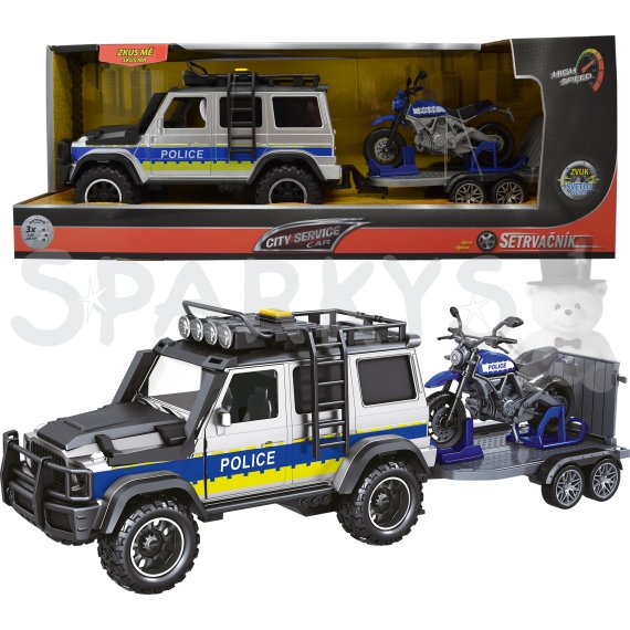 CITY SERVICE CAR - 1:14 - Policajné auto s prívesom a motorkou (so zvukom a svetlami)                    