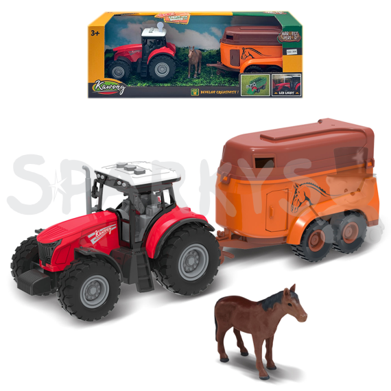 FARM SERVICE - Traktor s prívesom na kone s koňom so zvukmi a svetlami                    