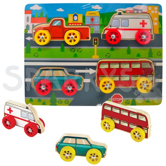 BABU - Drevené puzzle autíčka - sada 4 ks                    
