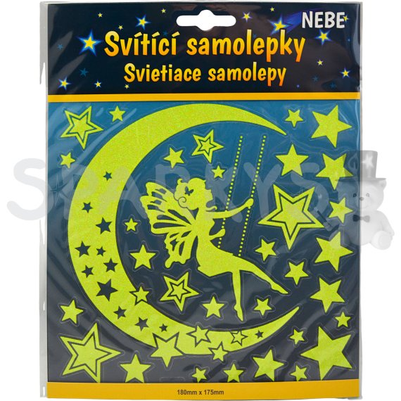 Svietiace samolepky - Hviezdy a mesiac s vílou                    